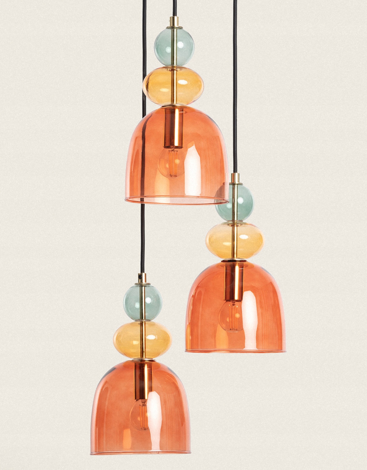 Lampa Wisząca szklana pomarańczowy 3xE14 Baudelaire złoty