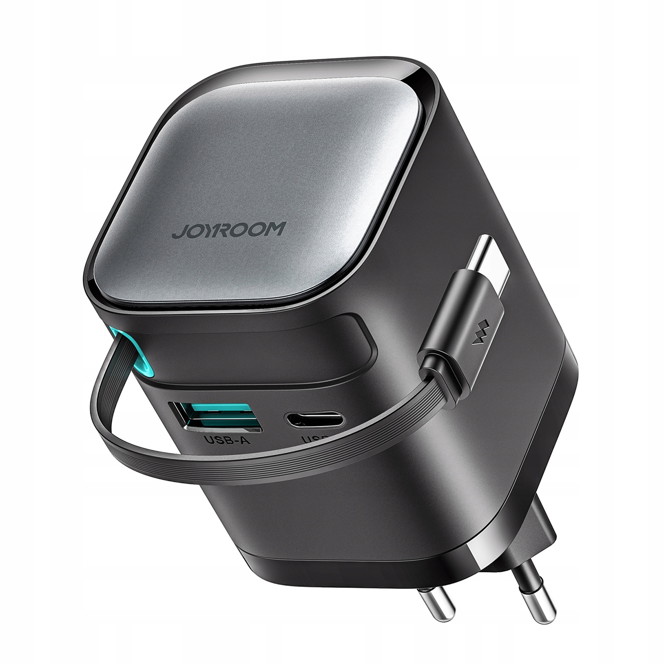 Síťová nabíječka GaN 65W Usb-a Usb-c s vestavěným kabelem Usb-c černá