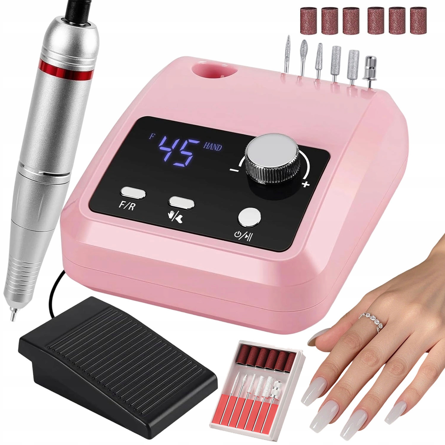 Bruska Na Nehty Manikúra Pedikúra Hybridní Gely Velká Sada Fréz