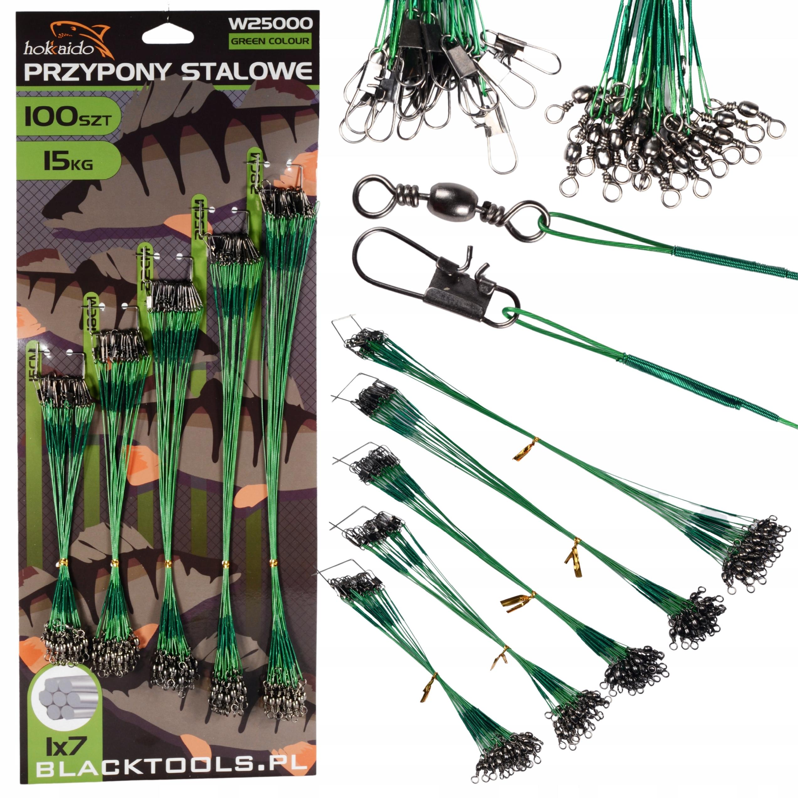 STALOWE PRZYPONY STALKI NA SZCZUPAKA 100 SZT 5 ROZMIARÓW 15-28cm HOKKAIDO