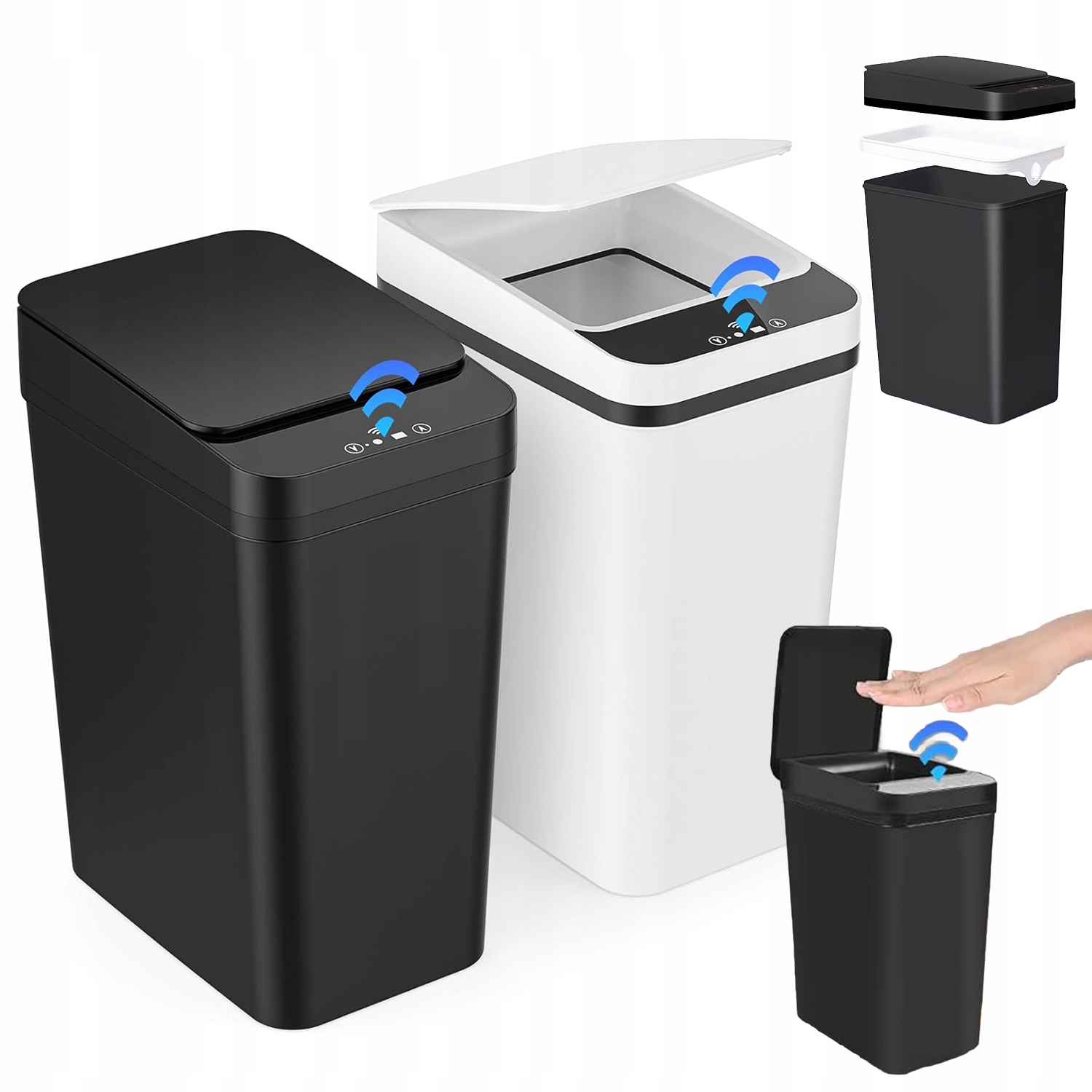 Levně Černý A Bílý Odpadkový Koš 12 L Dotykový A Bezdotykový Senzor