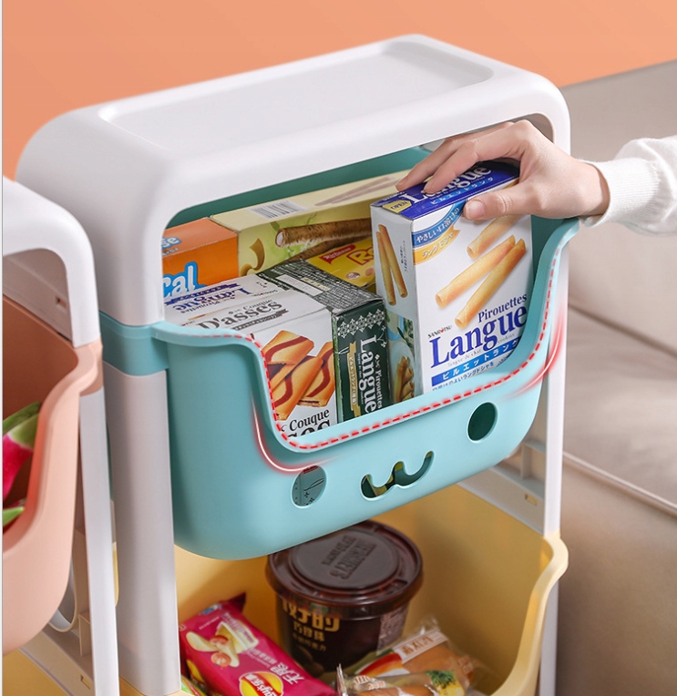 REGAŁ PÓŁKI NA ZABAWKI STOJAK 4 POJEMNIKI KÓŁKA Głębokość mebla 26 cm