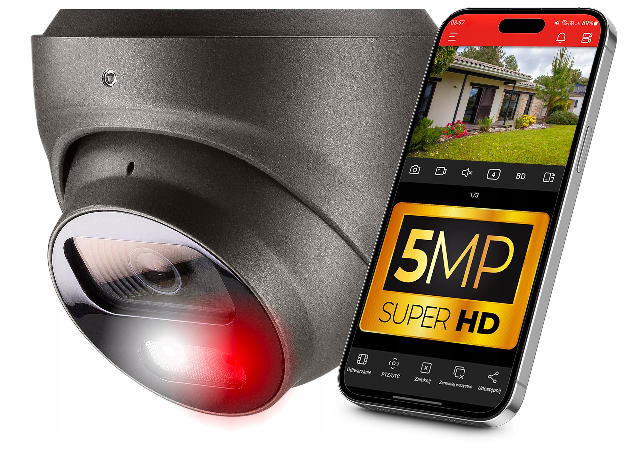 Ip kamera pro monitorování PoE 5MPx 2.8 mm Audio, IP67 kopulovitá Šedá