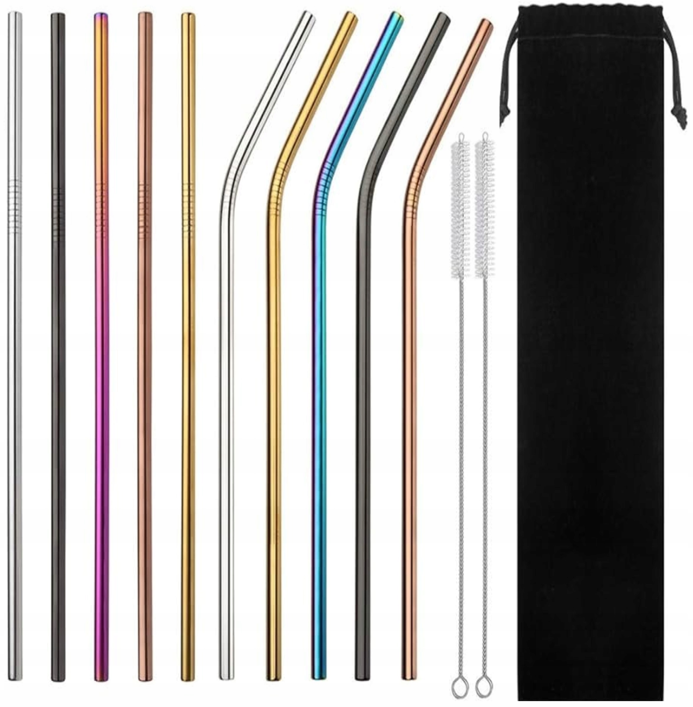 SŁOMKI RURKI METALOWE STAL WIELORAZOWE DO NAPOJÓW EKO 2 CZYŚCIKI w ETUI XXL