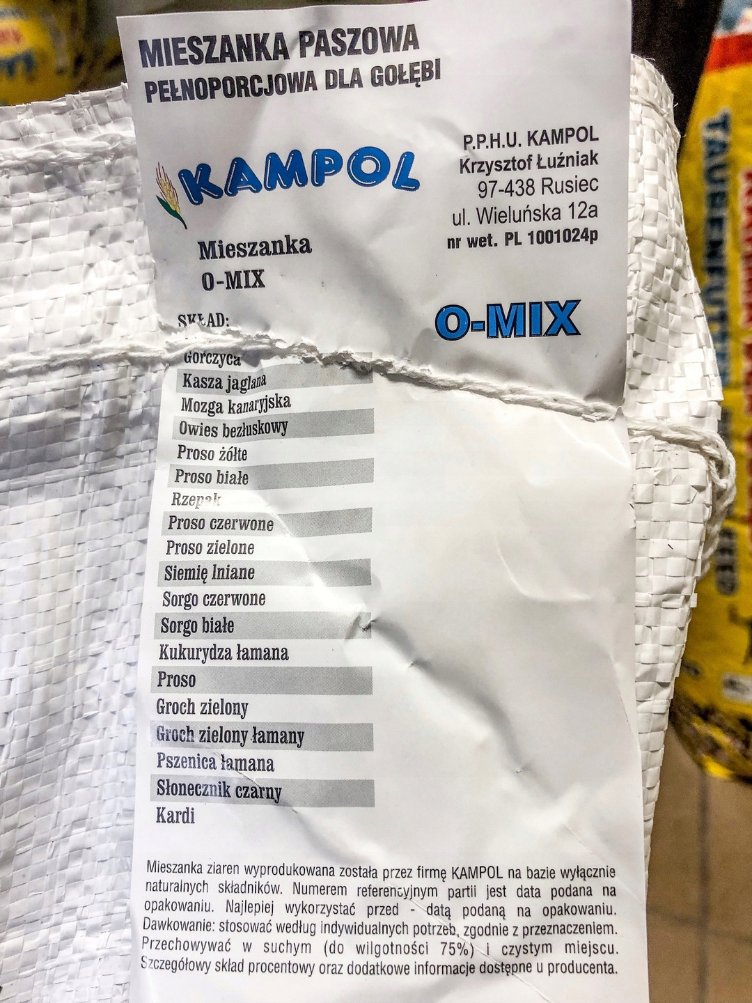 Karma dla dzikich ptaków gołębi OMIX 25kg Kampol Waga 25 kg