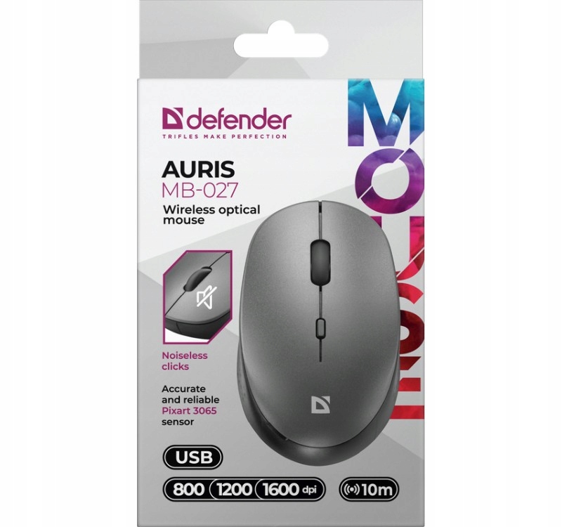 MYSZ DEFENDER AURIS MB-027 RF SILENT SZARA OPTICAL — 14