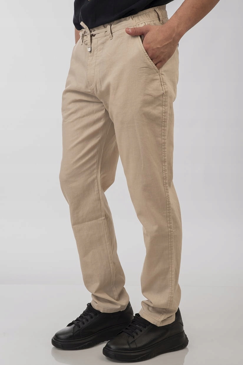 Chinosy kalhoty pánské lněné béžové Double