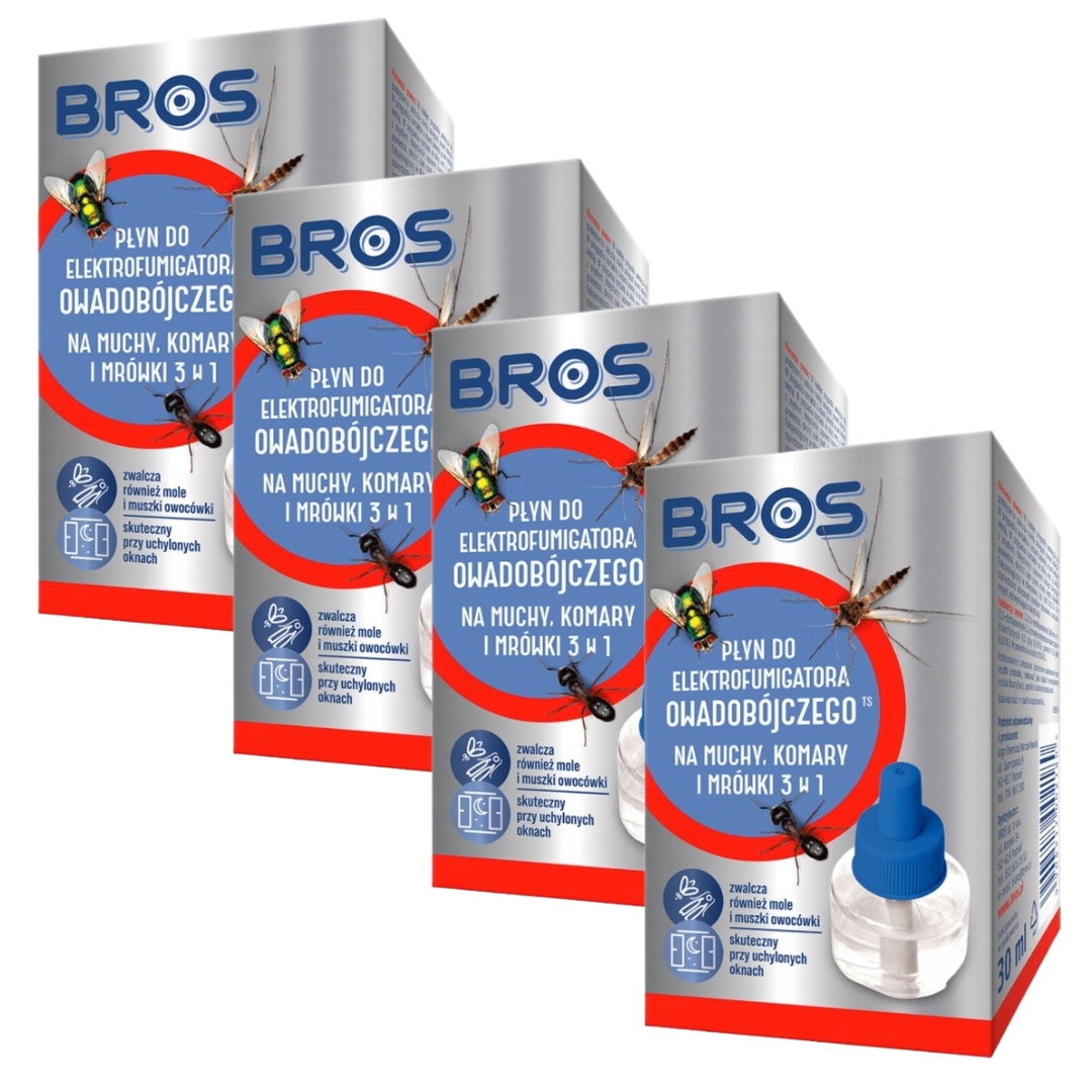 Bros płyn do elektro 3w1 na muchy, komary i mrówki Zestaw 4 Sztuki!