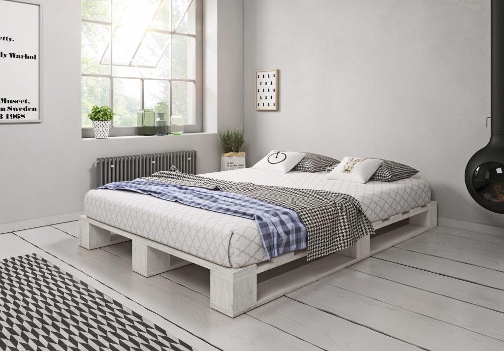 Łóżko Drewniane Białe 80x200 Paletowe Loft Dziecięce Wytrzymałe