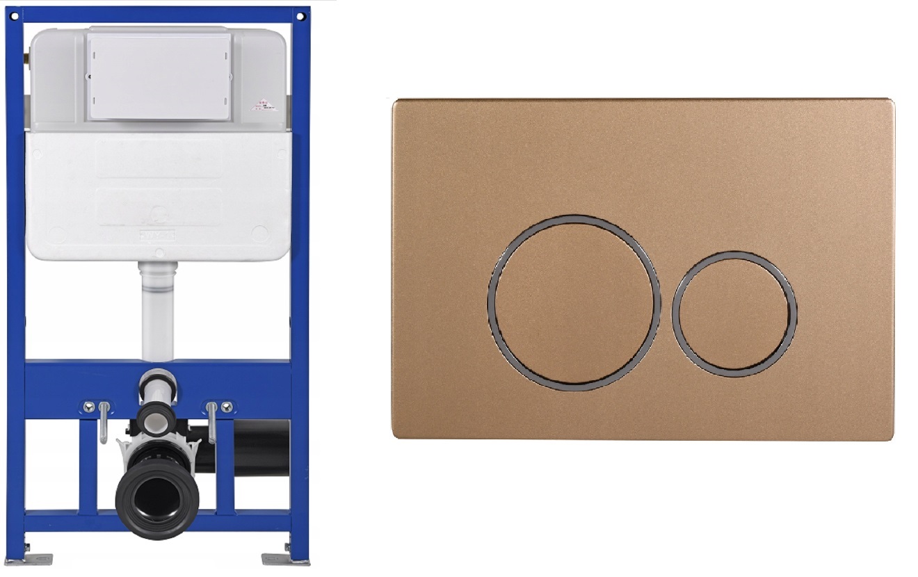 Set Wc rošt AquaTech Slim 8 cm hlboký tlačidlo Dopio zlaté