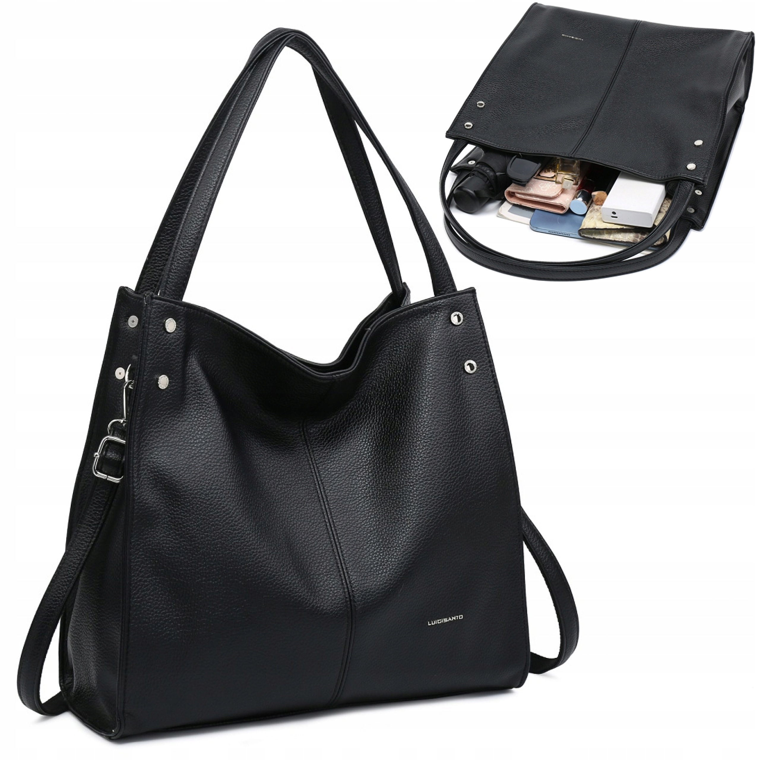 Dámská nákupní taška velká prostorná černá přes rameno Eko kůže eko