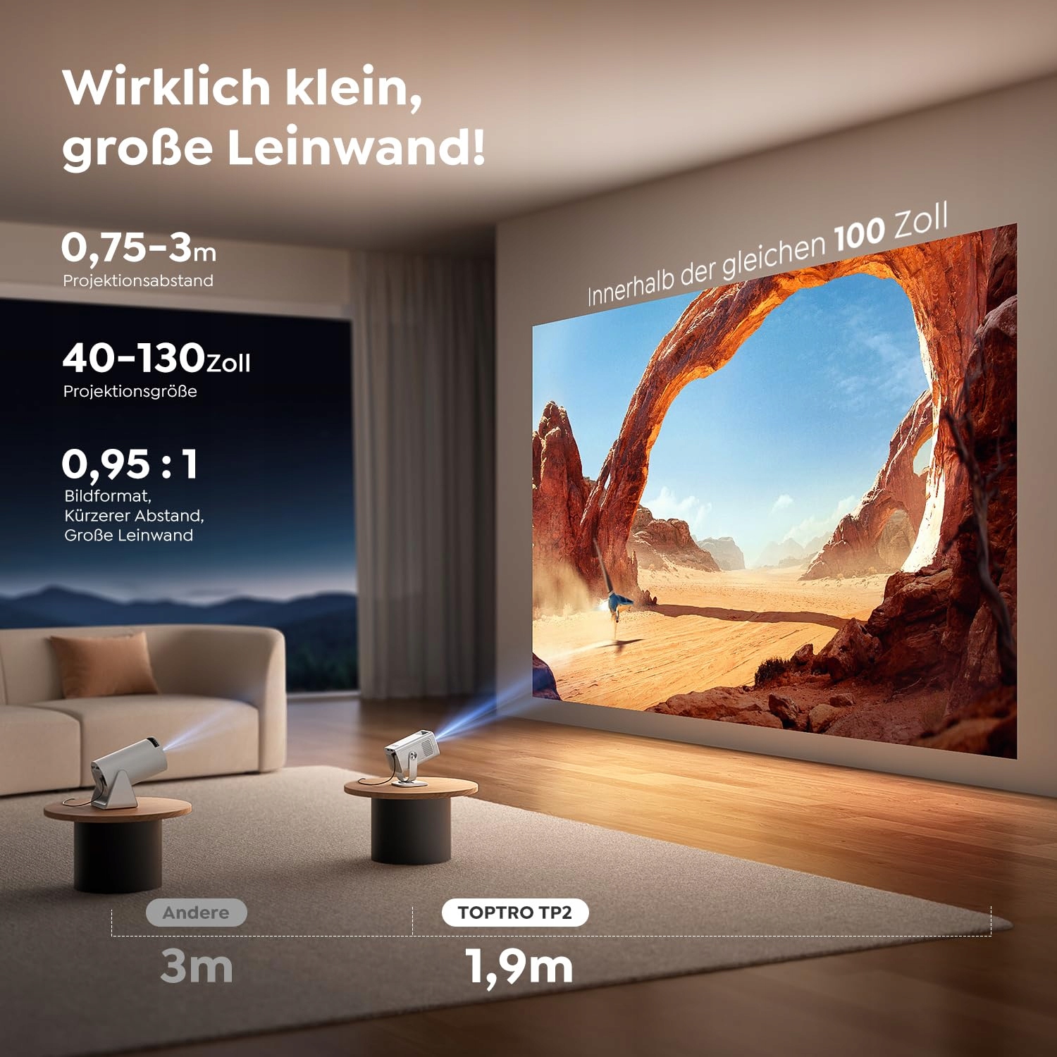 MINI BEAMER Projektor 4K 1080P Android 13 WiFi 6 Bluetooth 5.4 Outdoor — miniatura 3
