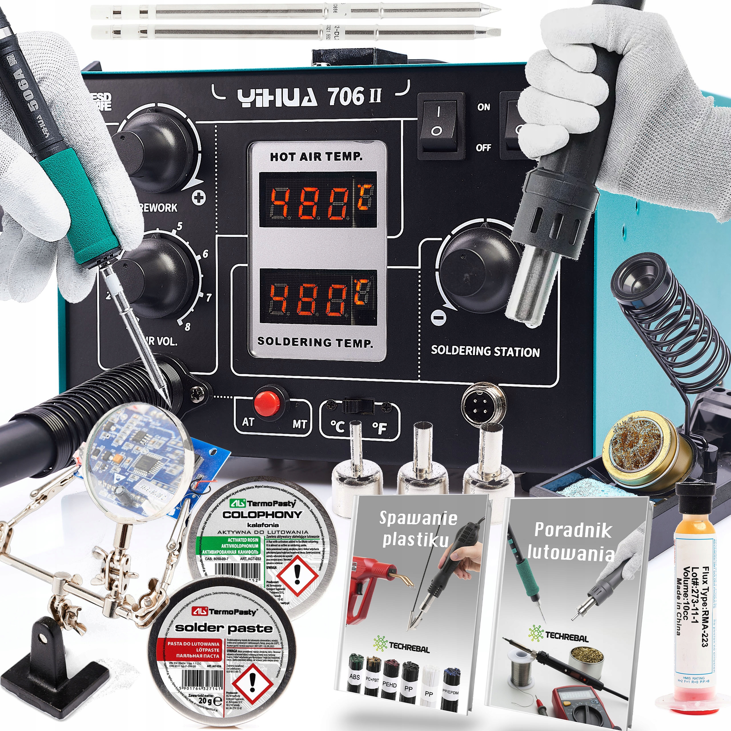 Pájecí Stanice 706+ Hot-air Sada Pasta Kalafuna Hroty Tavidlo Lupa