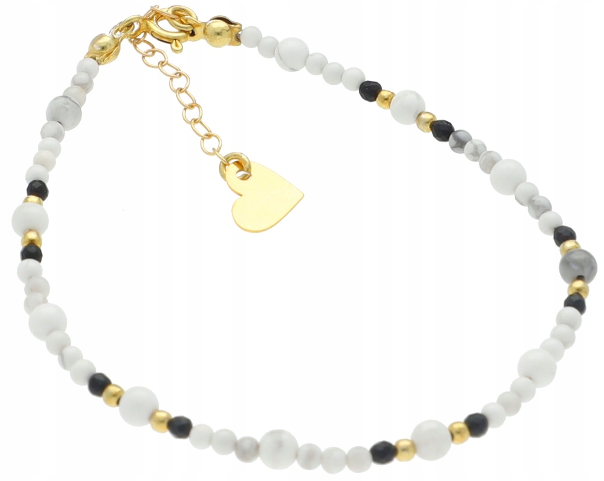 Náramek přírodní kámen Howlit Onyks Stříbro