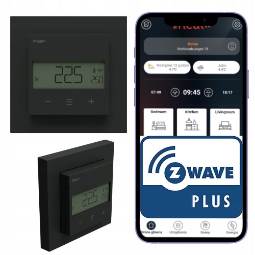 Heatit Z-Temp3 Black Matt termostat Z-Wave pre bezdrôtové vykurovanie