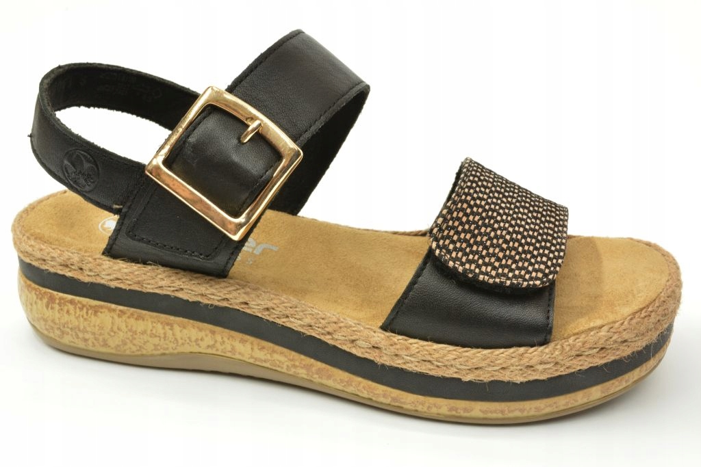 Rieker V0951 Dámské Sandály Černé na platformě Espadryle vel. 40