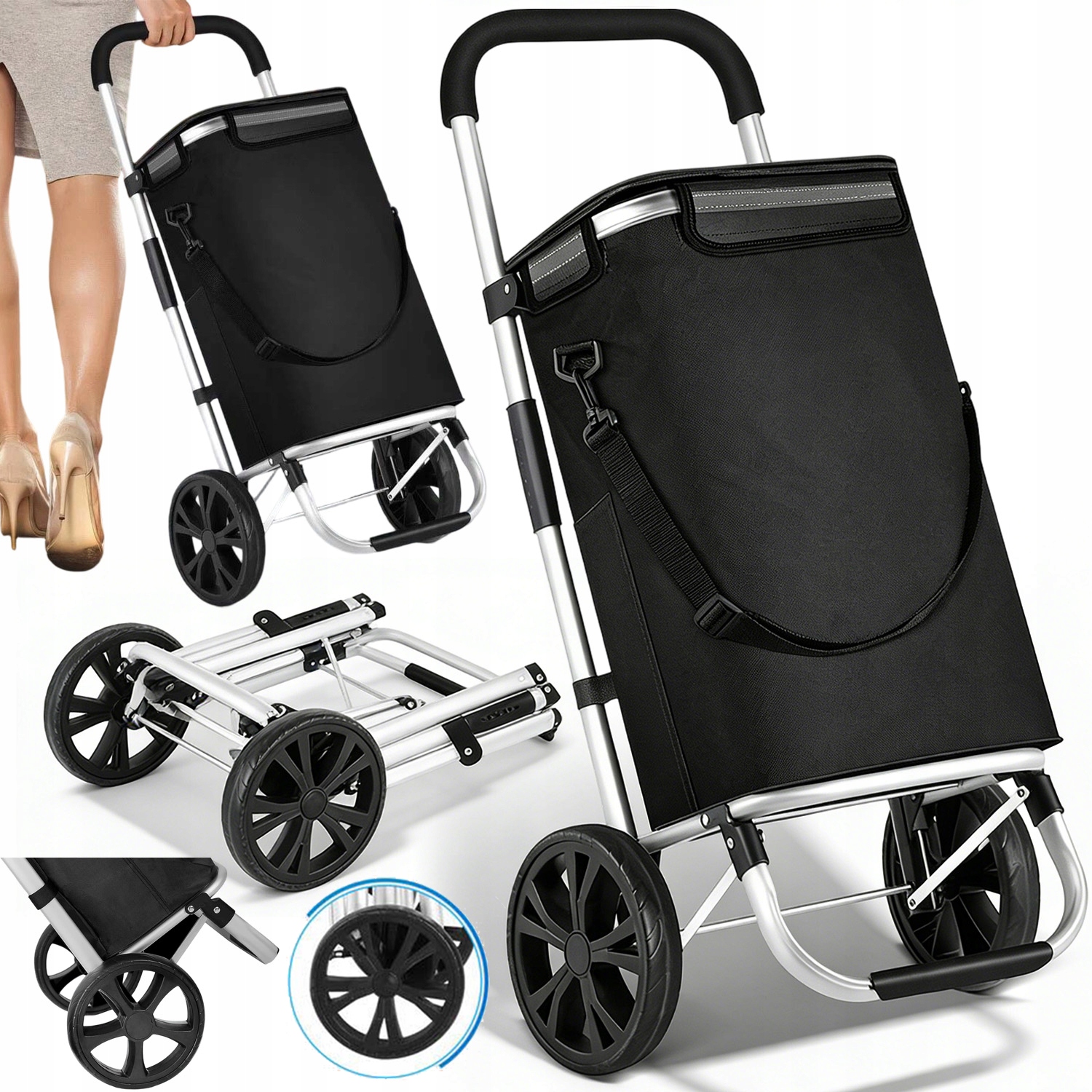 Taška Na Nákupní Vozík Polyester Bez Vzoru Ergonomická Skládací Rukojeť 37 L