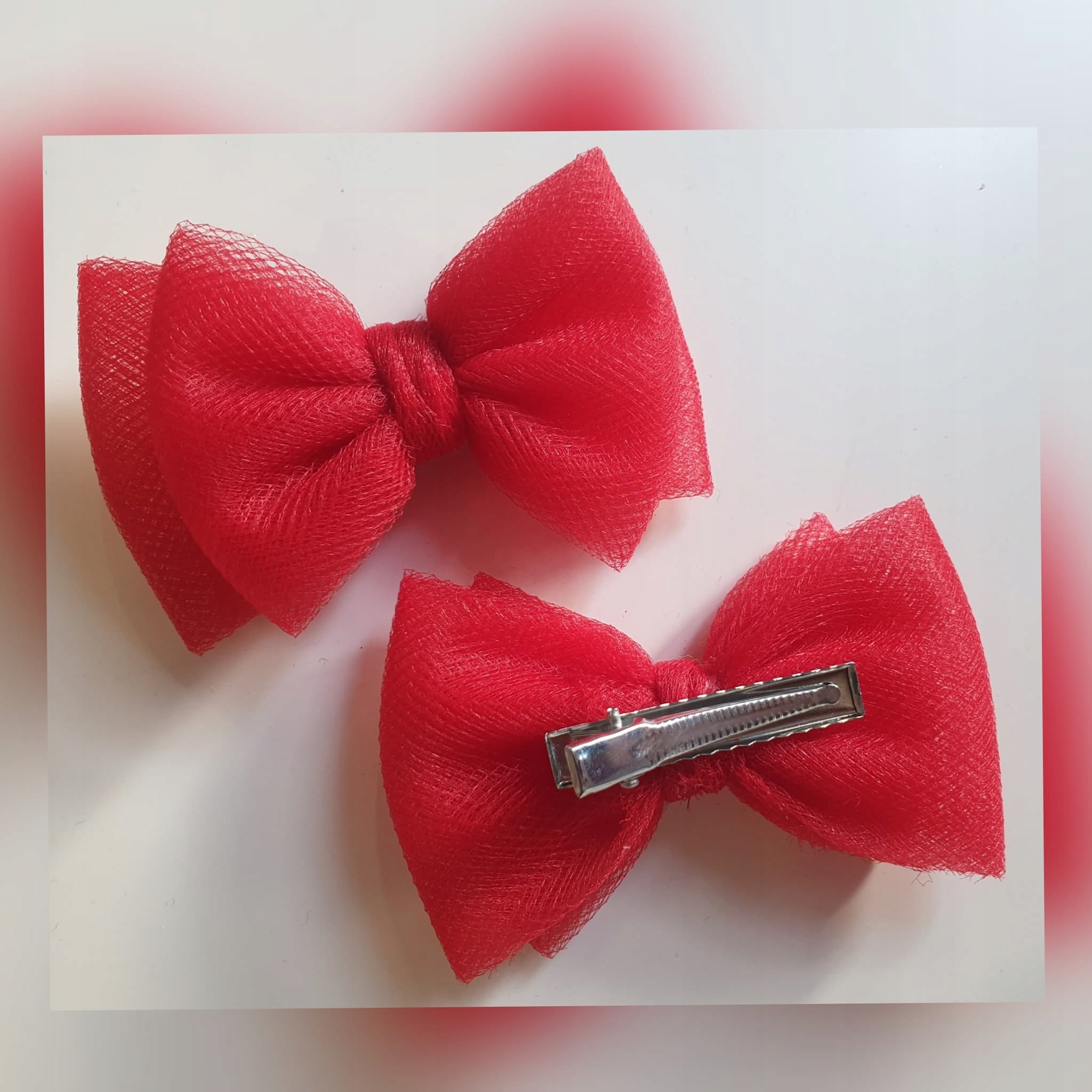 SPINKA kokardka TIULOWA czerwona 7cm 2 sztuki Rodzaj spinka