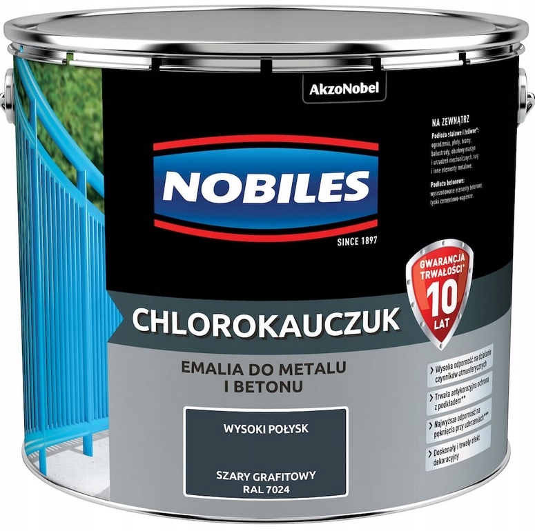 Nobiles Farba Chlorokauczukowa Do Metalu I Betonu Szary Grafitowy 7024 10L