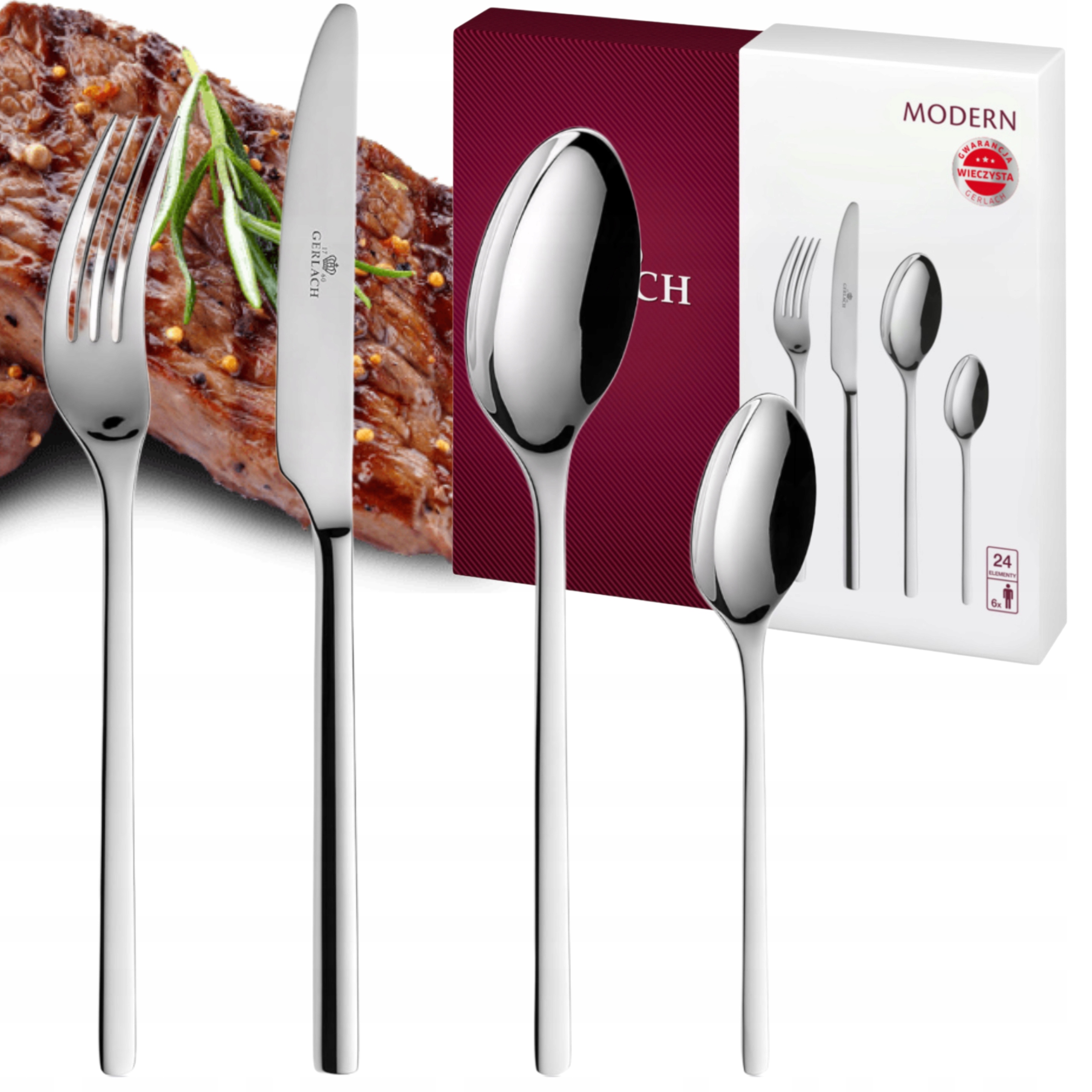 Gerlach Modern Sada 24 Příborů Pro 6 Osob Příbory Krabička Sada Lesklá