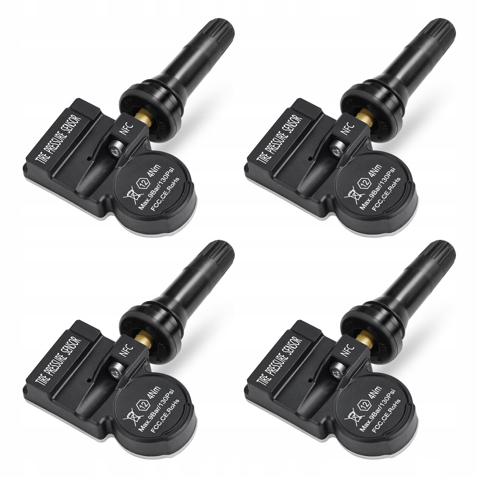 4 snímače tlaku Pneumatiky Tpms Nfc, gumový ventil