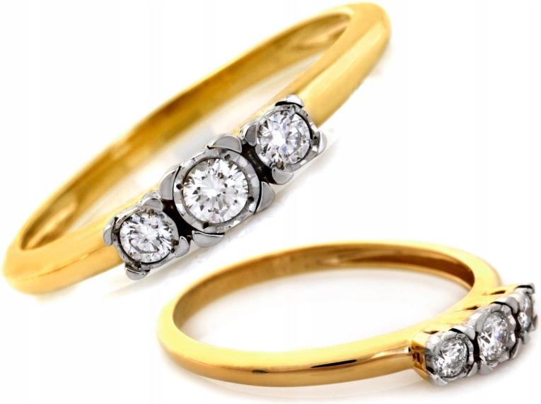 Prstýnek se třemi brilianty 585, zásnubní diamant 0.15 ct r14