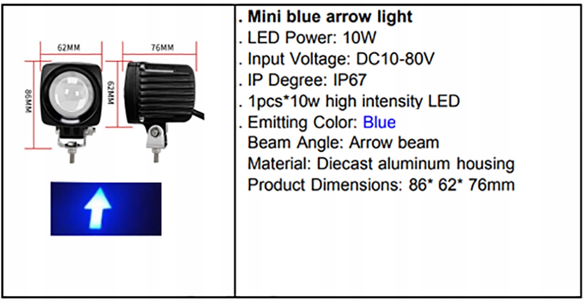 LAMPA BLUE SPOT BEZPIECZEŃSTWA WÓZEK WIDŁOWY ARROW Marka wózka Caterpillar Clark Hyster Jungheinrich Komatsu Linde Mitsubishi Nissan Still Toyota Yale