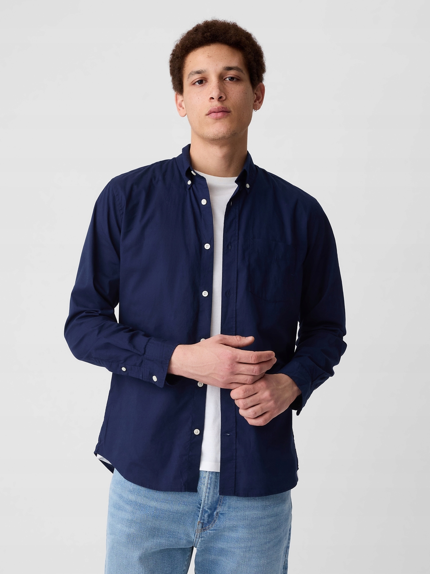 Gap Košile slim poplin stretch modrá