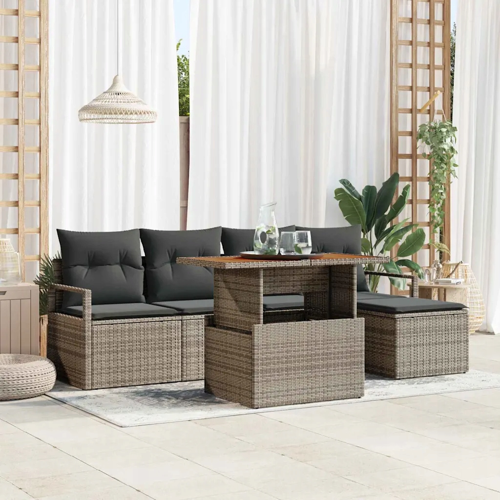 Zahradní jídelní souprava s polštářem 6 pcs Šedá a hnědá Grey 3349698