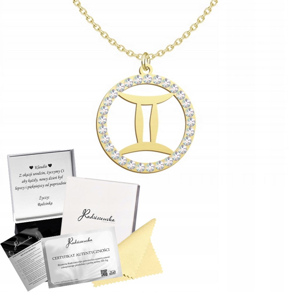 Zlatý Řetízek Znamení Zvěrokruhu Dvojčata S Krystaly Stříbro 925 Dárek