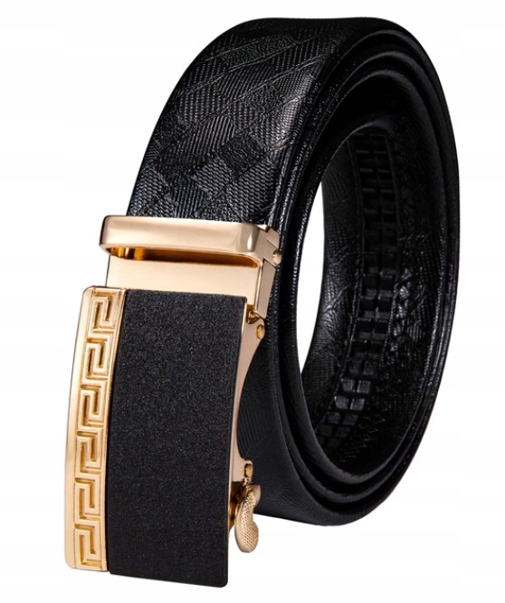 Luxusní Černý Pánský Kožený Opasek Automatický Řecký Styl 150 CM