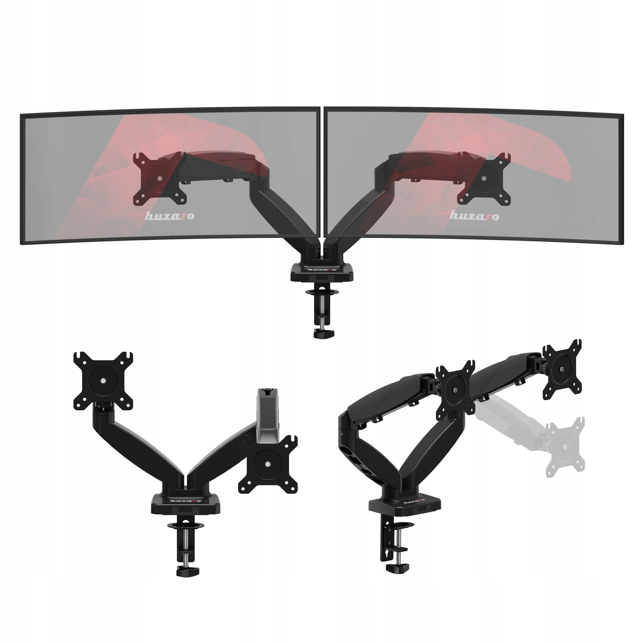 Stolový držiak na Dva Monitory, otočný, Regulovateľný Huzaro Motion 2.2