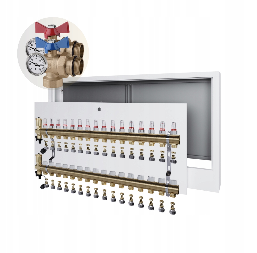 Rozdělovač podlahového vytápění 16 Skříňka Natynk+pex+kulový Ventil