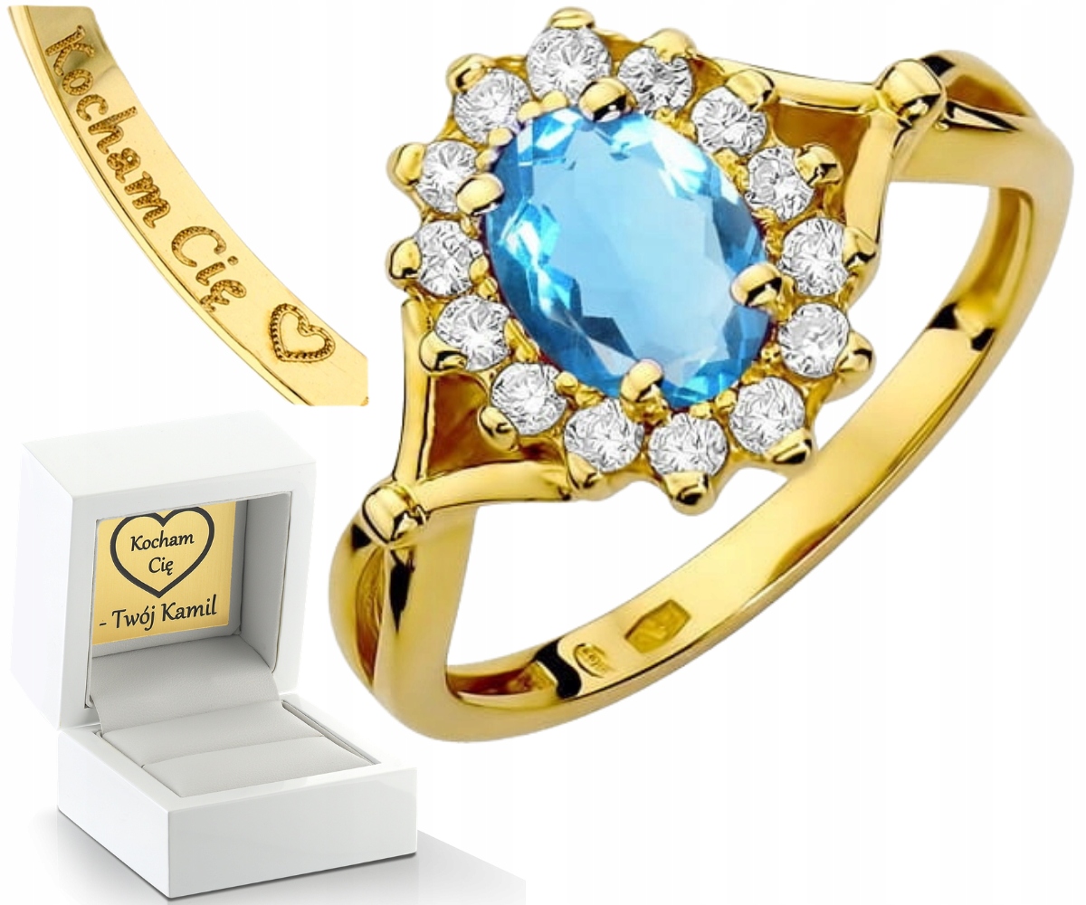 Zlatý Prstýnek S Topazem A Brilianty Zlato 585 14K Jako Dárek K Gravírování