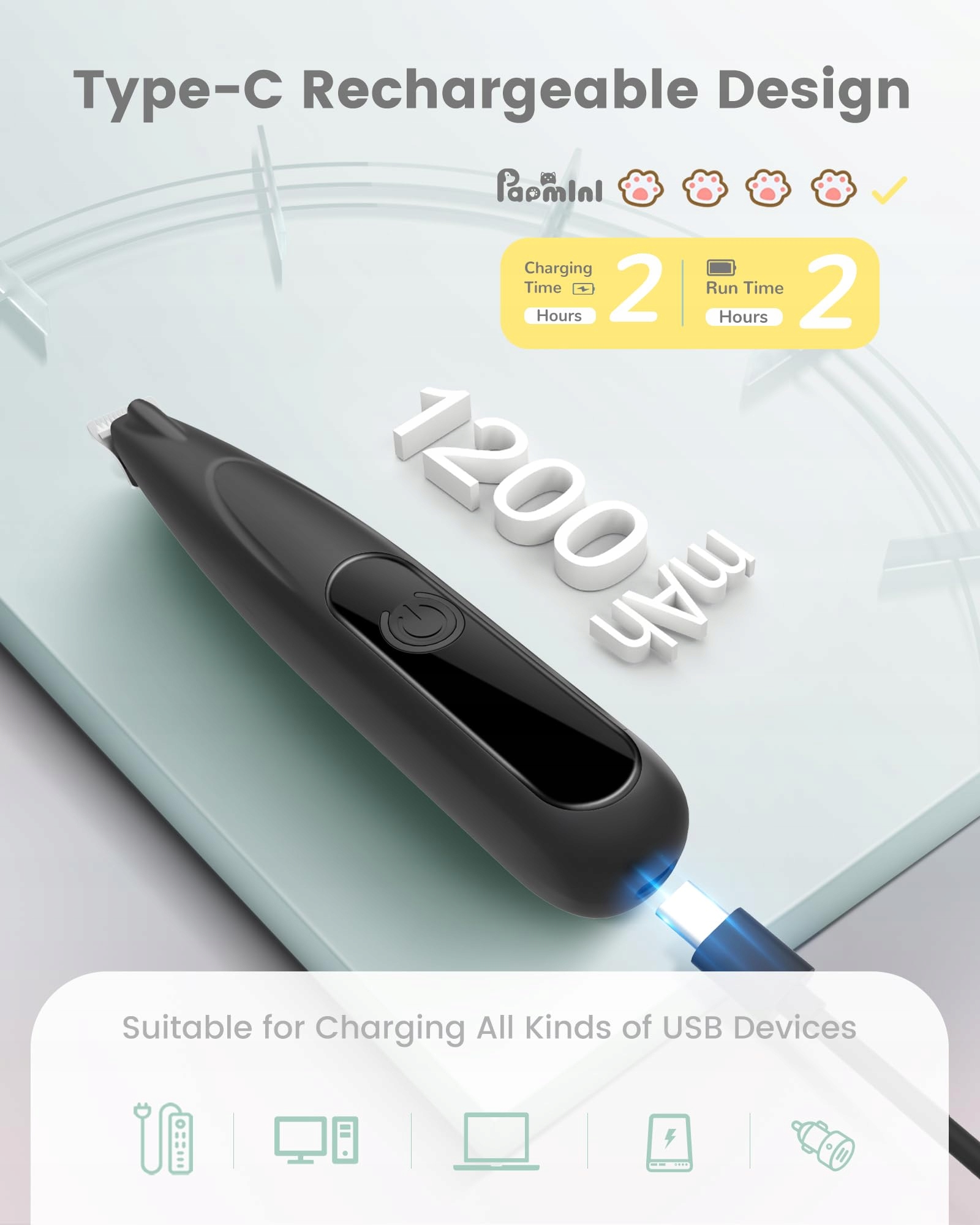 PAPMINI Cicha Maszynka Do Strzyżenia Kota LED USB-C Bezprzewodowa — miniatura 8