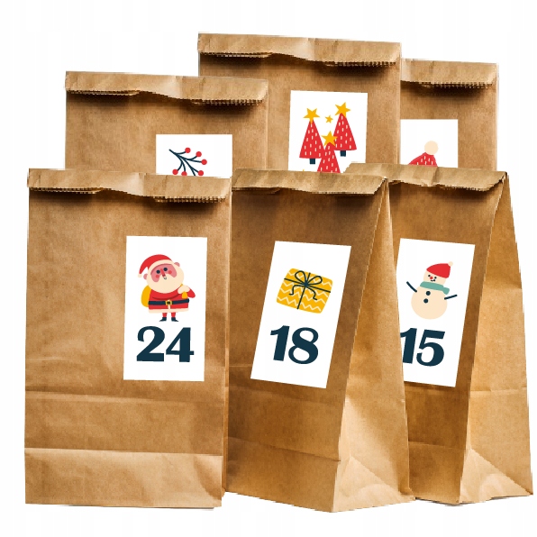 KALENDARZ ADWENTOWY - MIKOŁAJ - TOREBKI + NAKLEJKI ZESTAW Marka inna