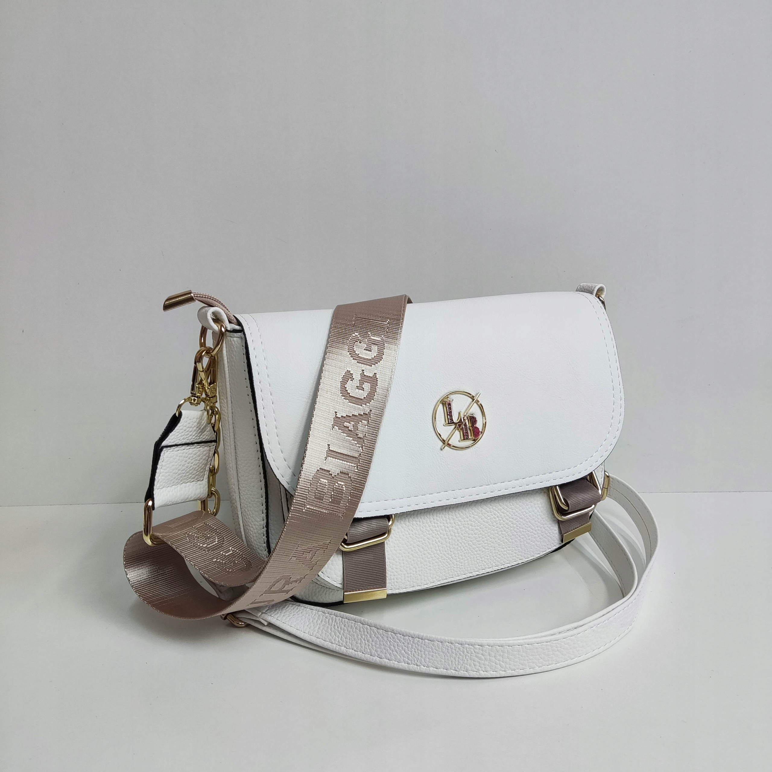 Torebka listonoszka Laura Biaggi Torba na ramię biała z klapą Kolor biały