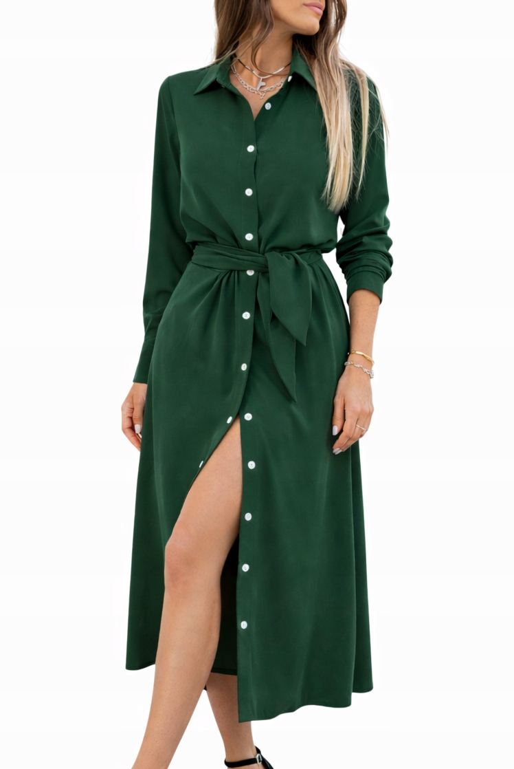 Sukienka koszulowa z paskiem stylowa długa