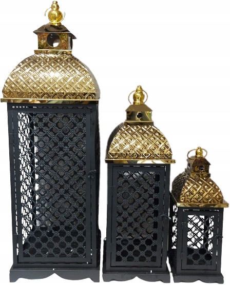 LATARNIA LAMPION METALOWA DEKORACJA OZDOBNA ŚWIĄTECZNA NA PREZENT KPL/3SZT
