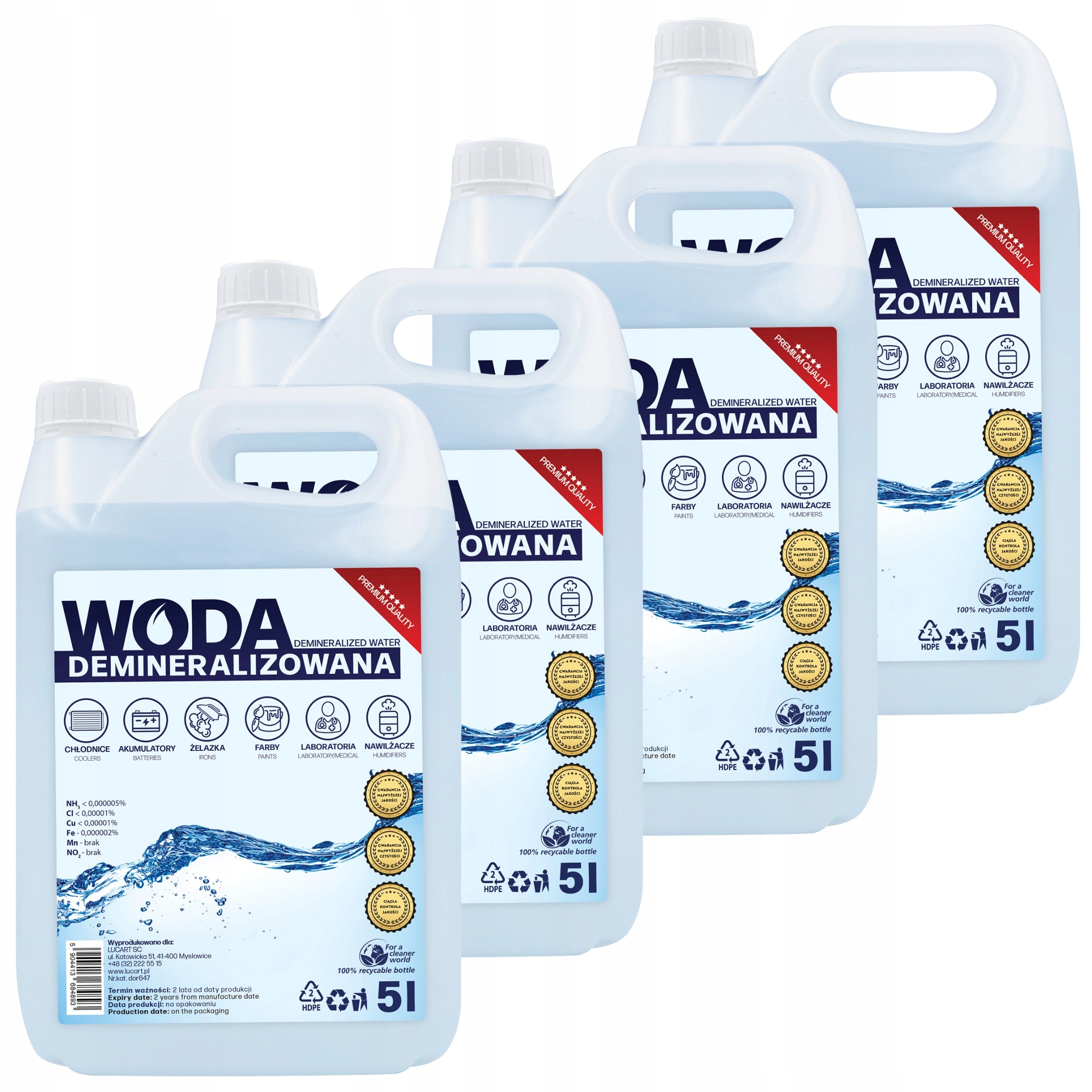 Woda Demineralizowana Woda Destylowana Najwyższa Czystość 20L Premium 4x5l