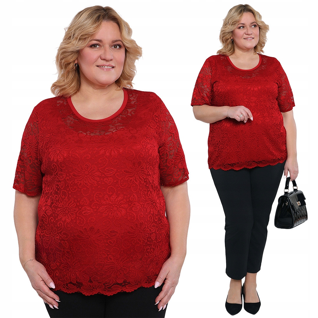 Červená halenka z květinové krajky plus size velikost 48/50