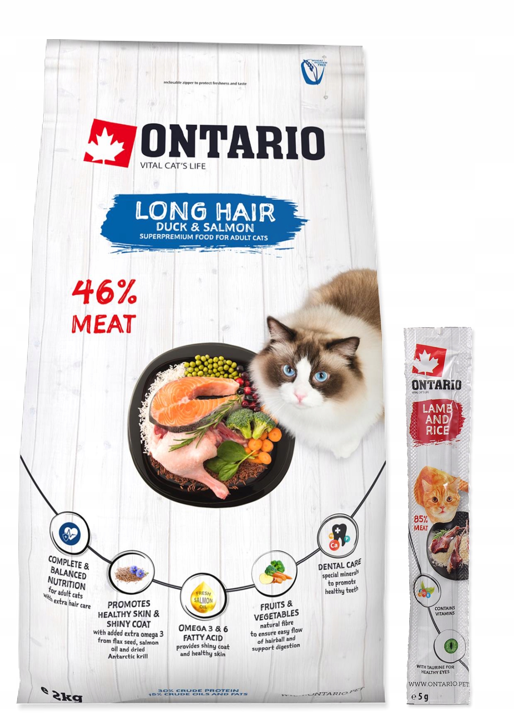 Levně Ontario Cat Longhair 2kg/ Krmivo pro dlouhosrsté kočky (213-10435)