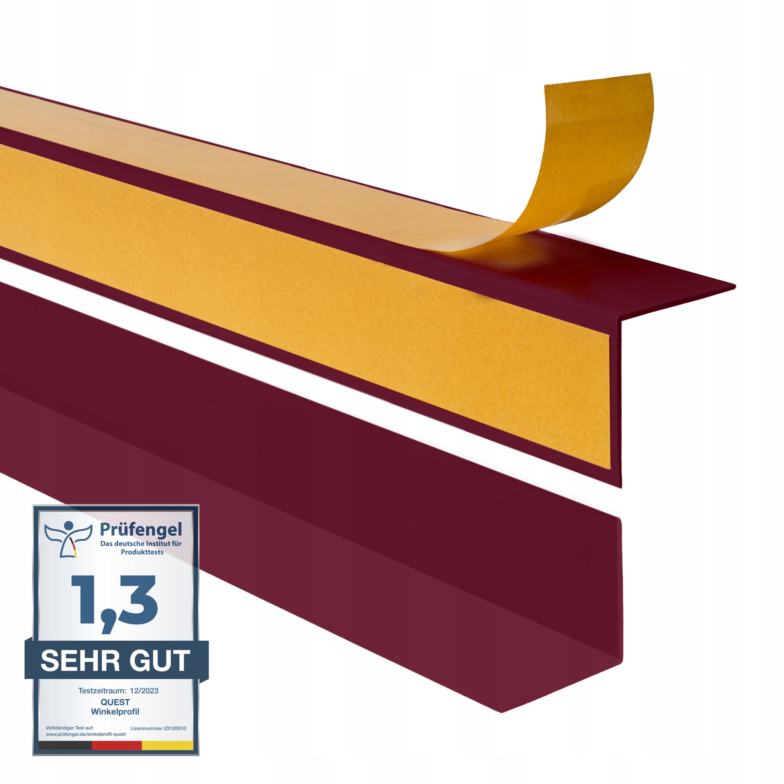 Pvc uholník tvrdý lepený na vonkajšej strane, bordový, 15x15 mm, 150 cm