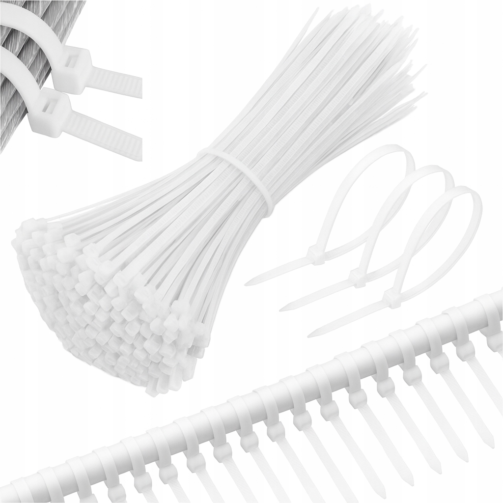 100x Opaski Zaciskowe Kablowe Ziperki Trytki Odporne Mocne 4,8x400 Białe