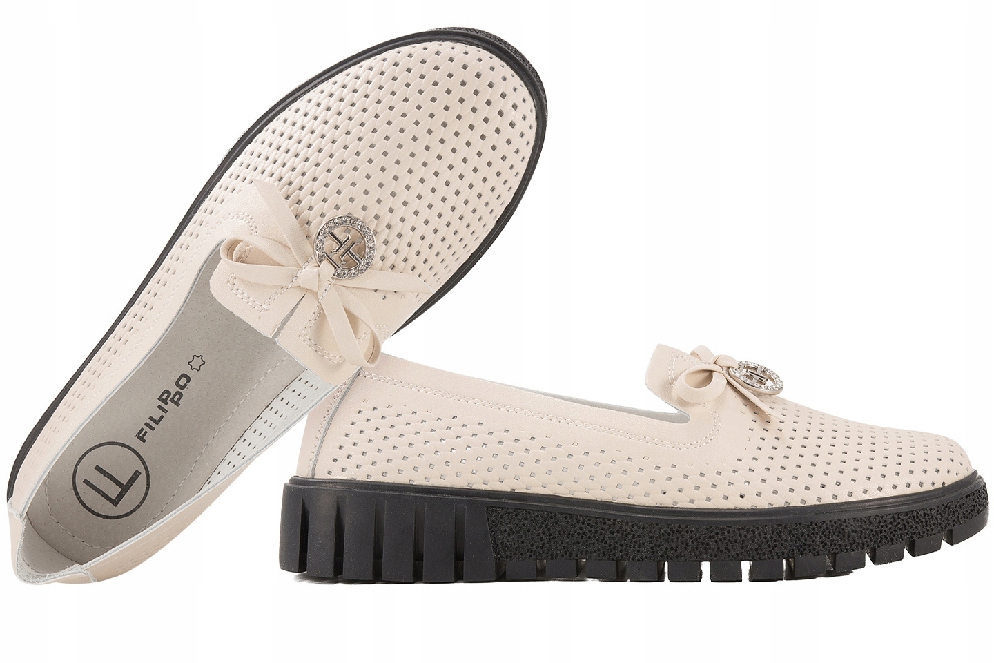 Filippo DP6057 Dámské Ažurové Polobotky Mokasíny Kůže béžová