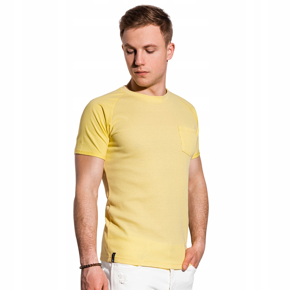 

T-shirt męski bez nadruku kieszeń S1182 żółty L