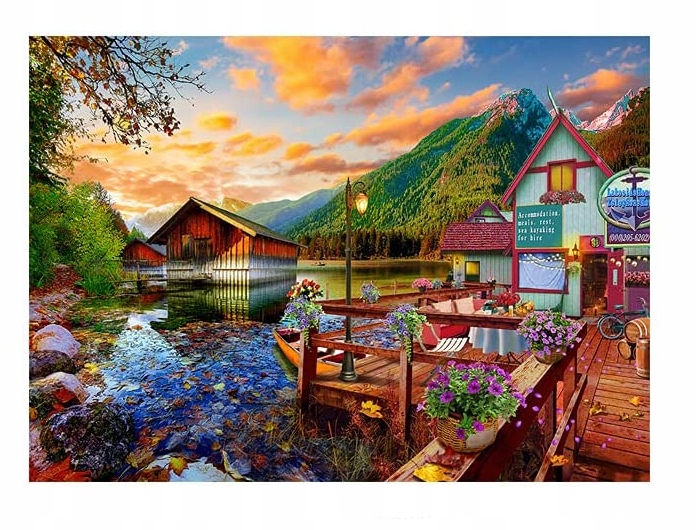 

Puzzle 1000 Części Krajobraz Jezioro Przystań Góry