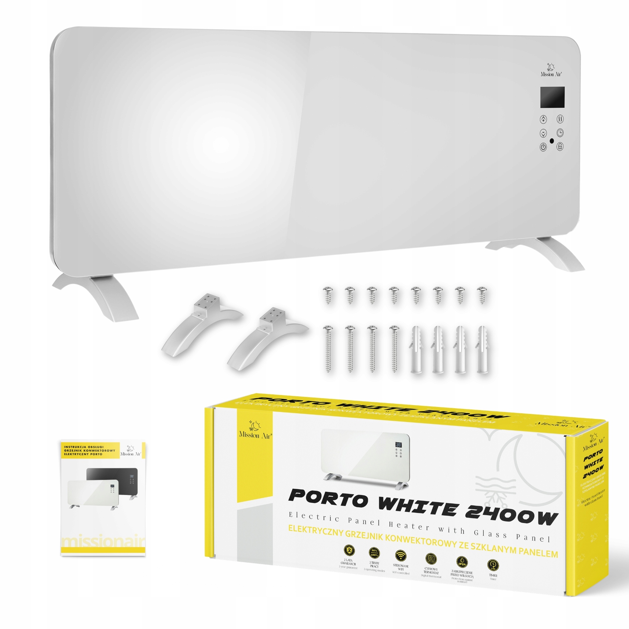 Elektrický Konvektorový Ohřívač Skleněný Panel energeticky úsporný 2400W WiFi