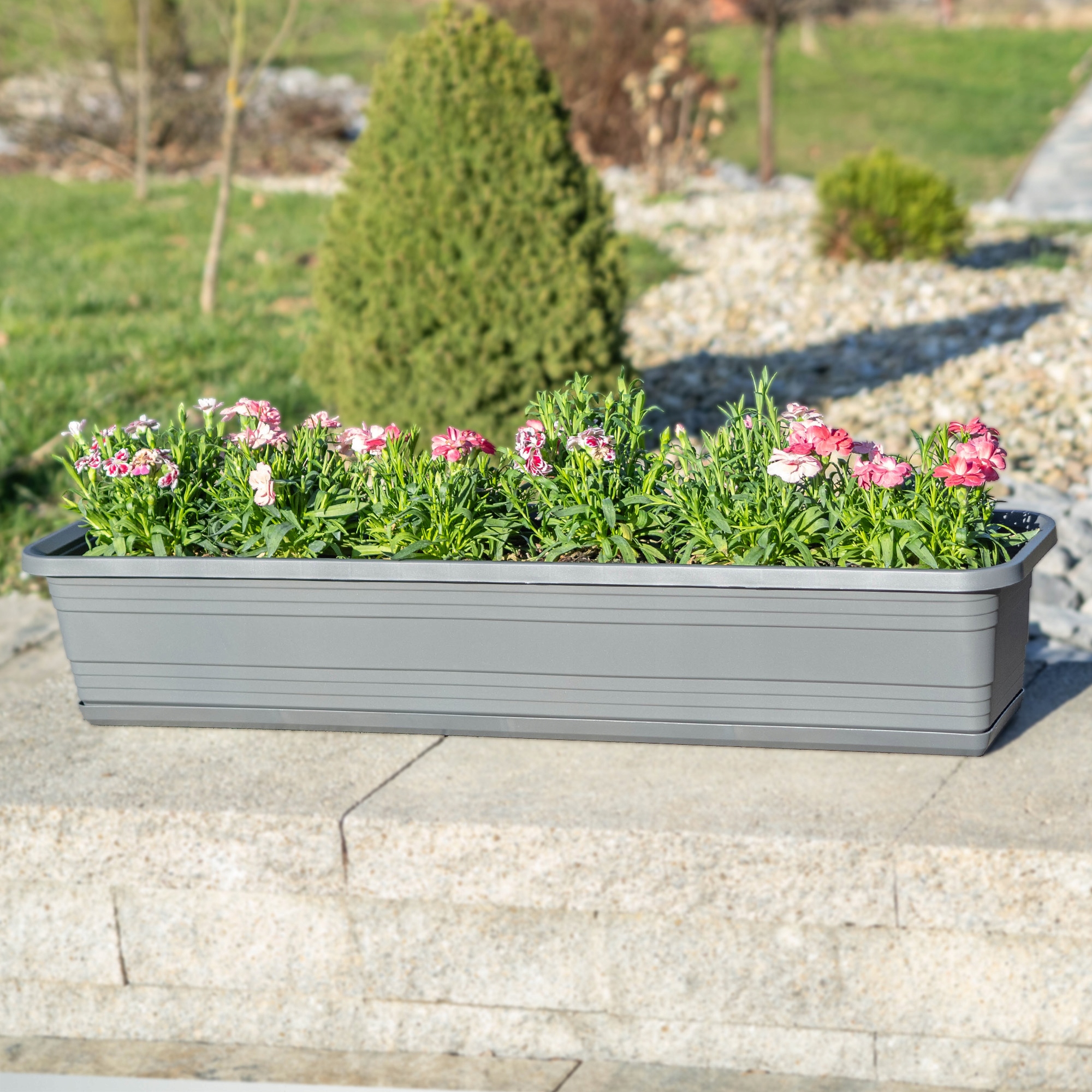 DONICZKA BALKONOWA SKRZYNKA DONICA NA KWIATY 40cm + PODSTAWKA ANTRACYT Maks. szerokość 11.5 cm