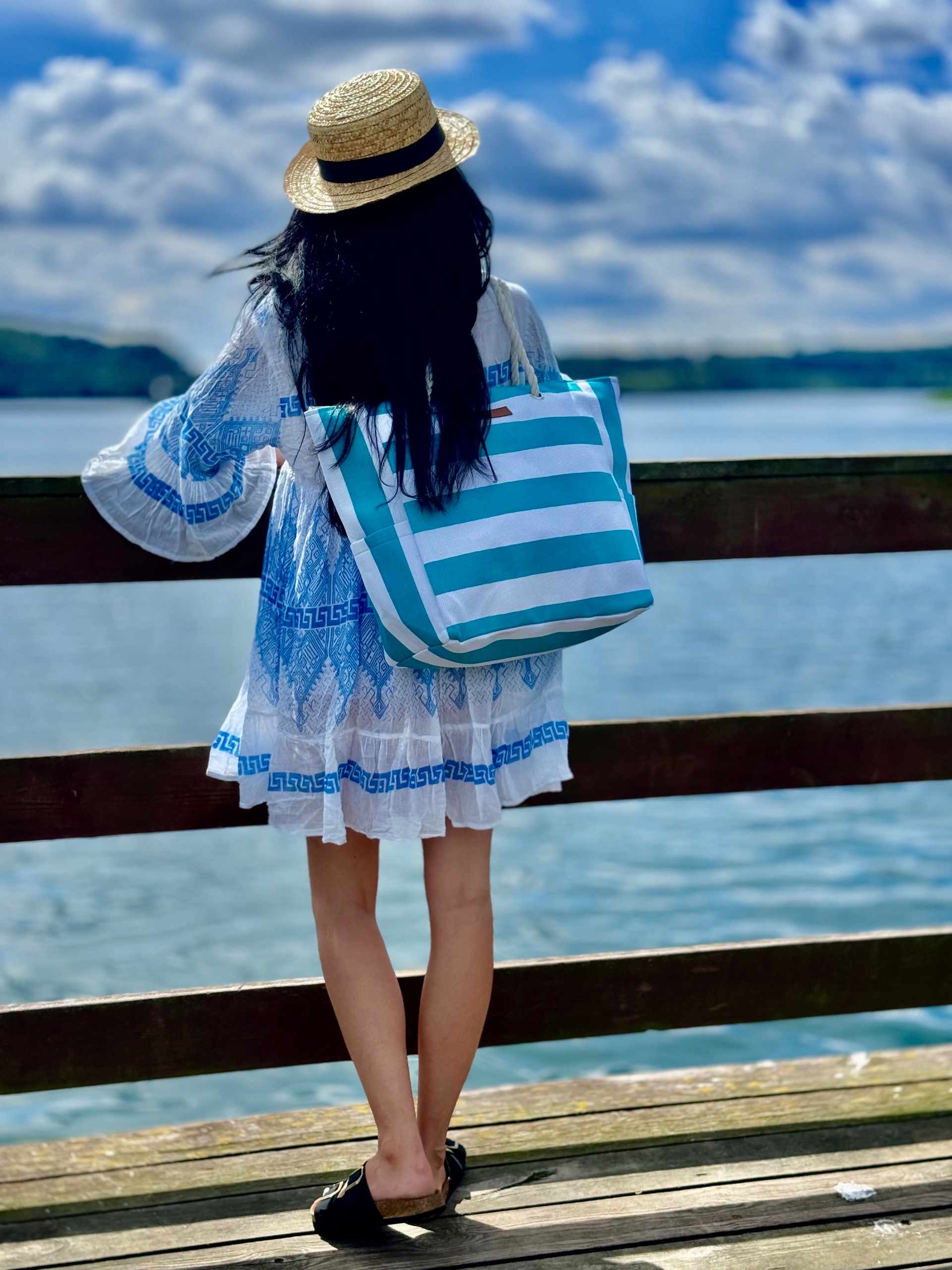 TORBA PLAŻOWA HEYO MIEJSKA SHOPPER NA PLAŻĘ PIKNIK ZAPINANA NA ZAMEK DUŻA Odcień turkusowy